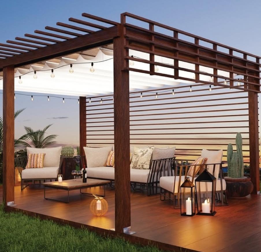 Pérgola de teca con área lounge